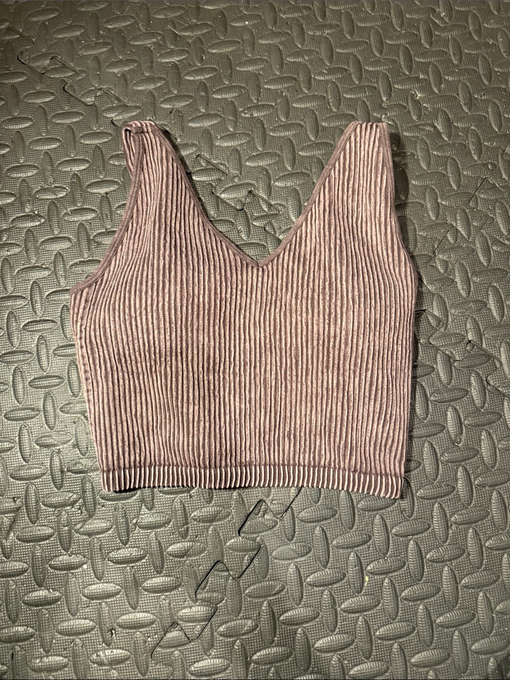 V-Neck Ribbed Knit Crop Tank - Dusty Mauve